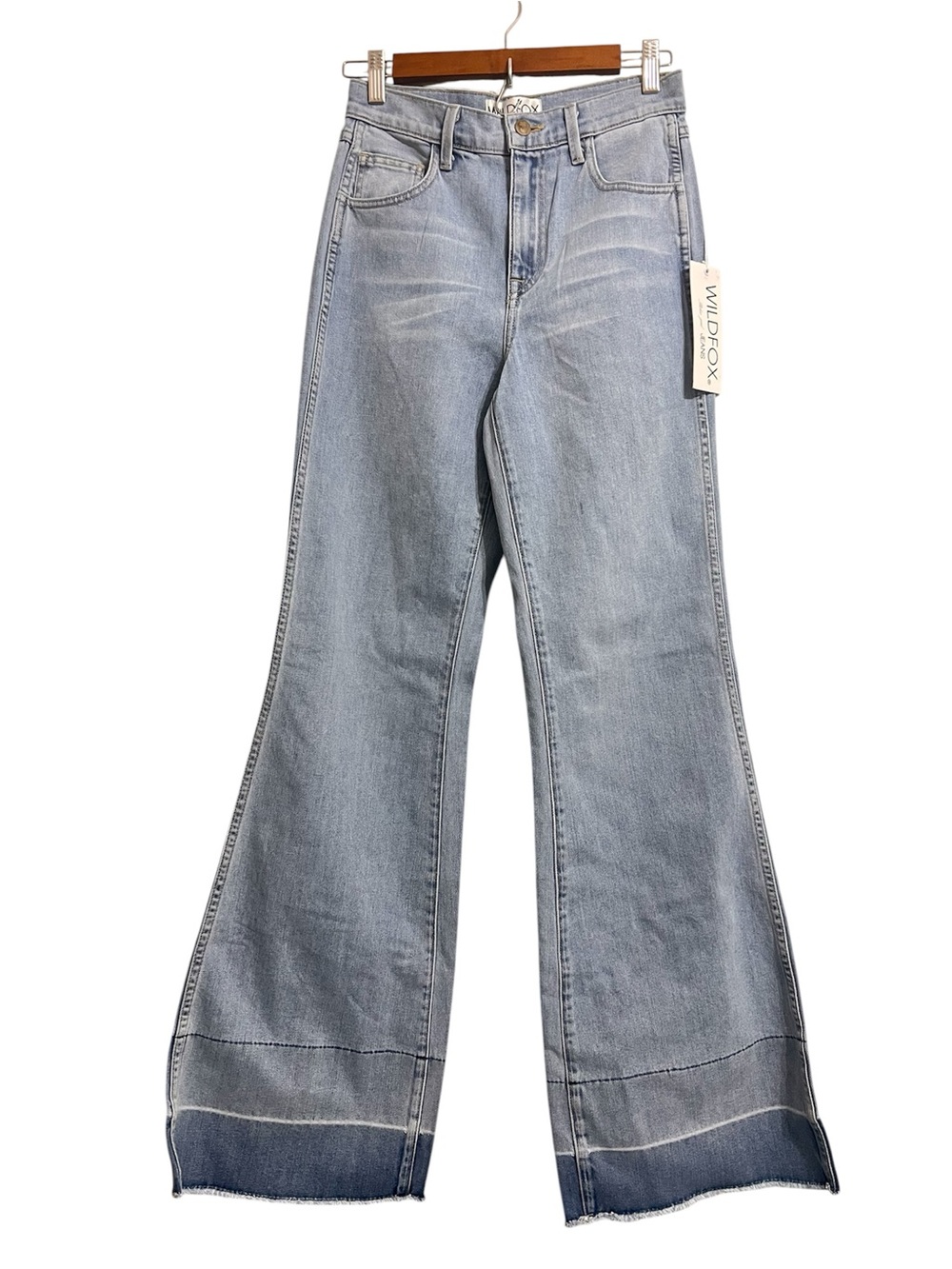 Wildfox Light Blue Shield Wide Leg Jeans New Size 26 Two Tone - Picture 2 of 7
